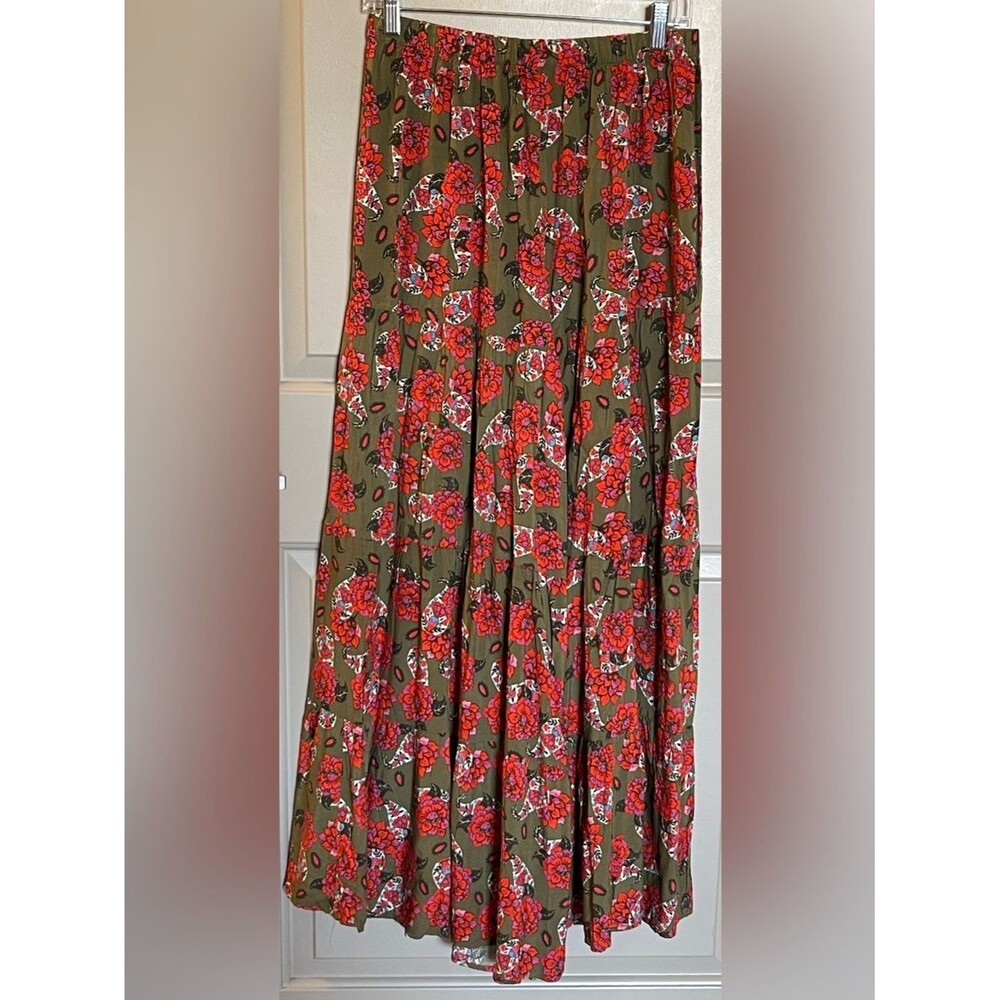 NATURAL LIFE Patti Palazzo Olive Paisley Pants - Red Floral Medium